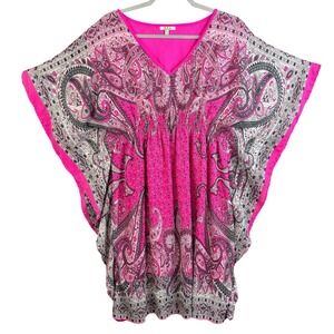 MPH Collection Large Pink Paisley Kimono Blouse Boho Batwing Top